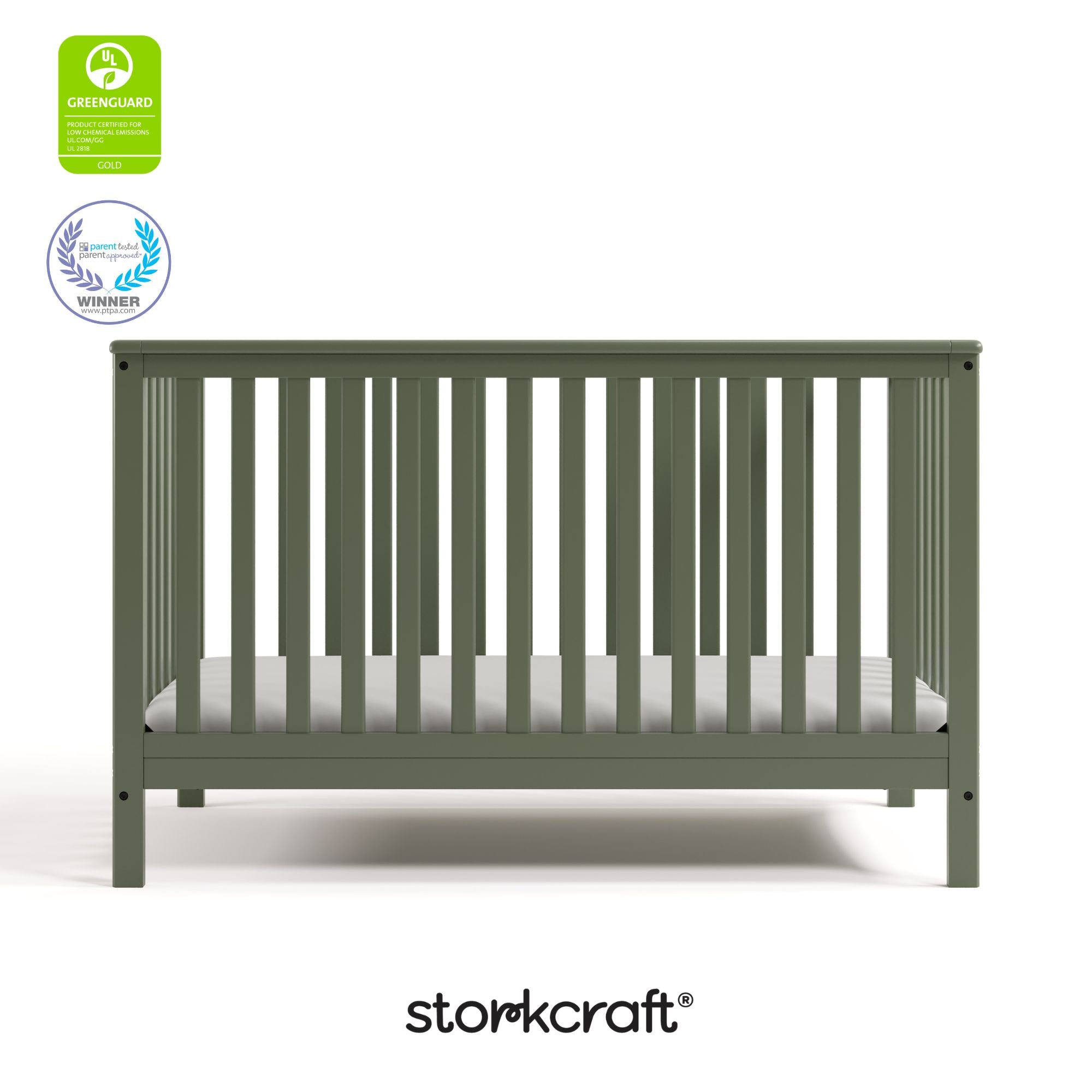 Hillcrest olive crib with GGG and PTPA logo on top left
