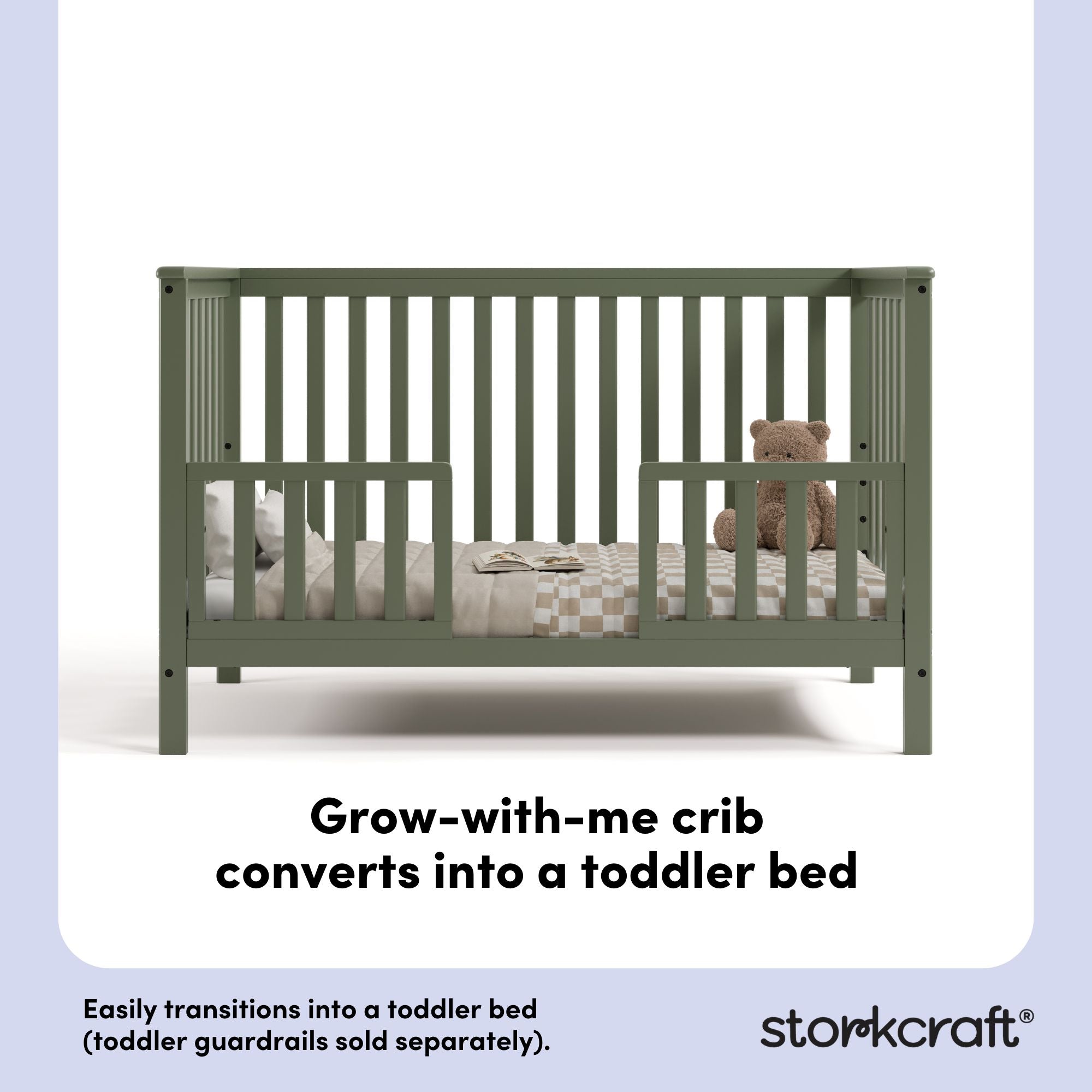 Hillcrest olive crib toddler bed conversion callout
