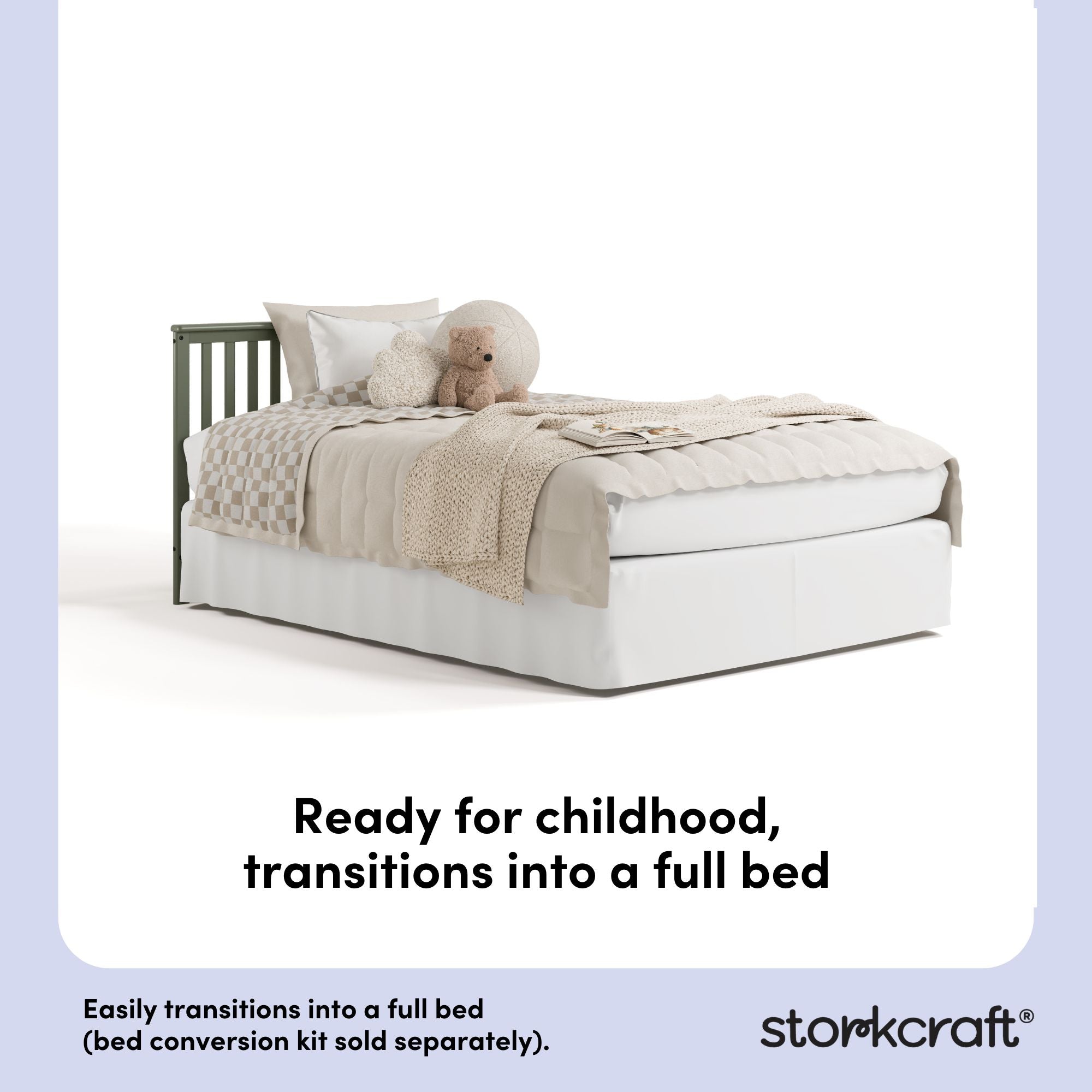 Hillcrest olive crib full-size bed conversion callout