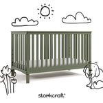 Hillcrest olive crib with black doodles overlaid on image