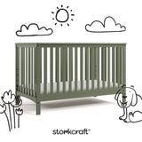 Hillcrest olive crib with black doodles overlaid on image