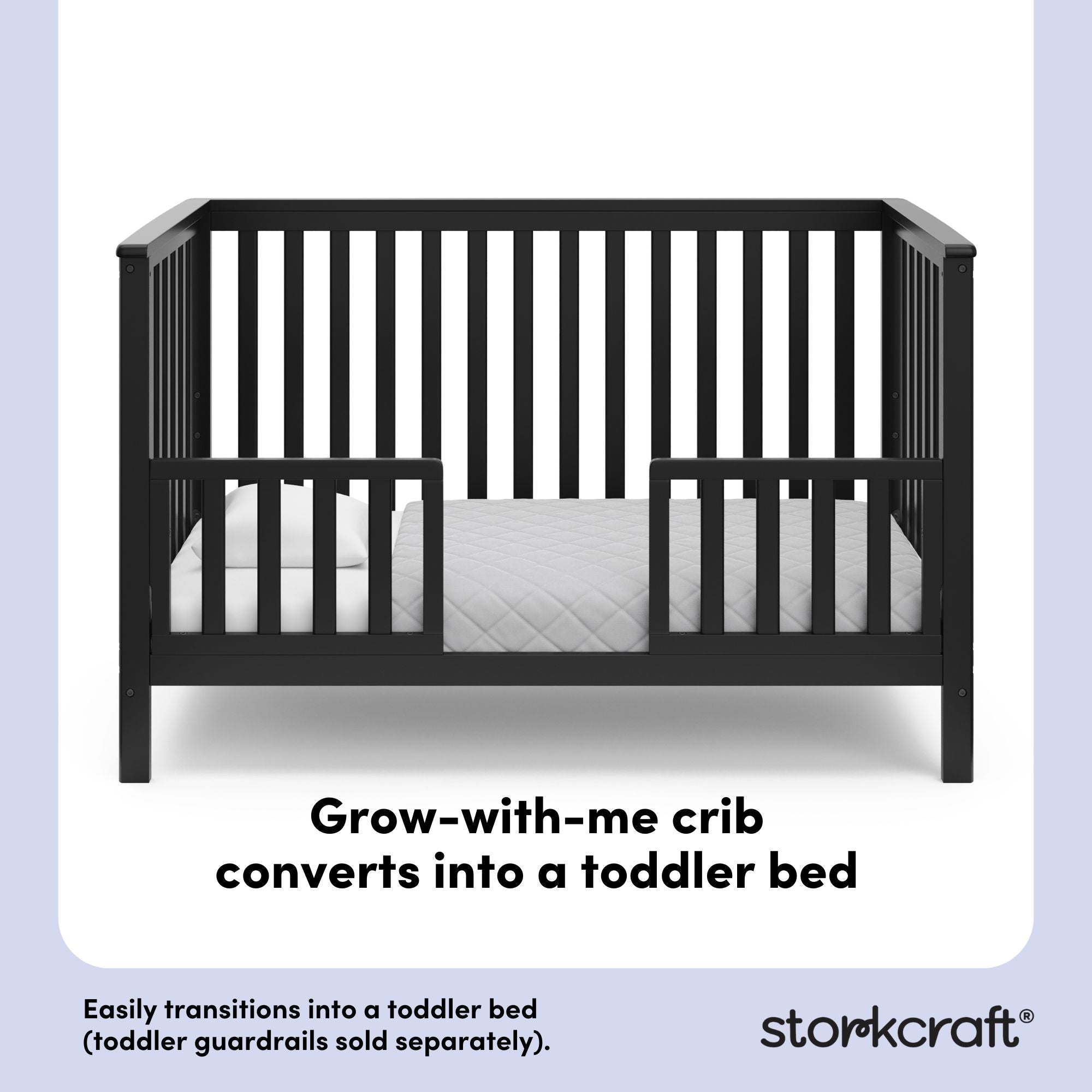 Hillcrest black crib toddler bed conversion callout