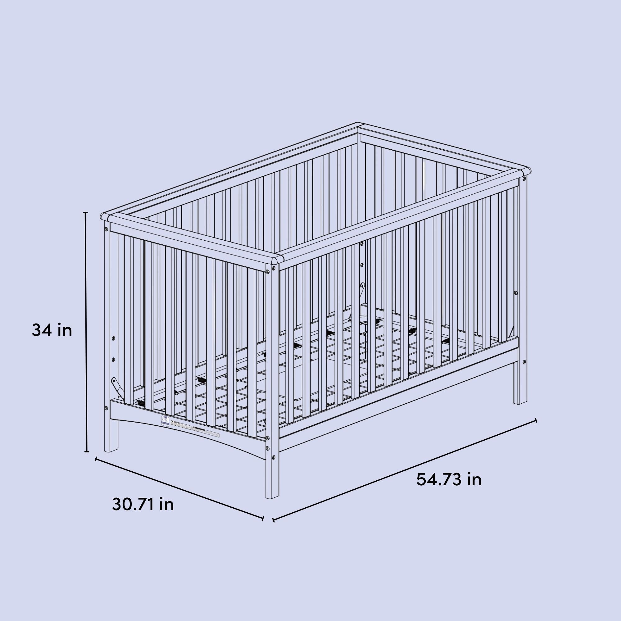 Hillcrest crib drawing with dimensions