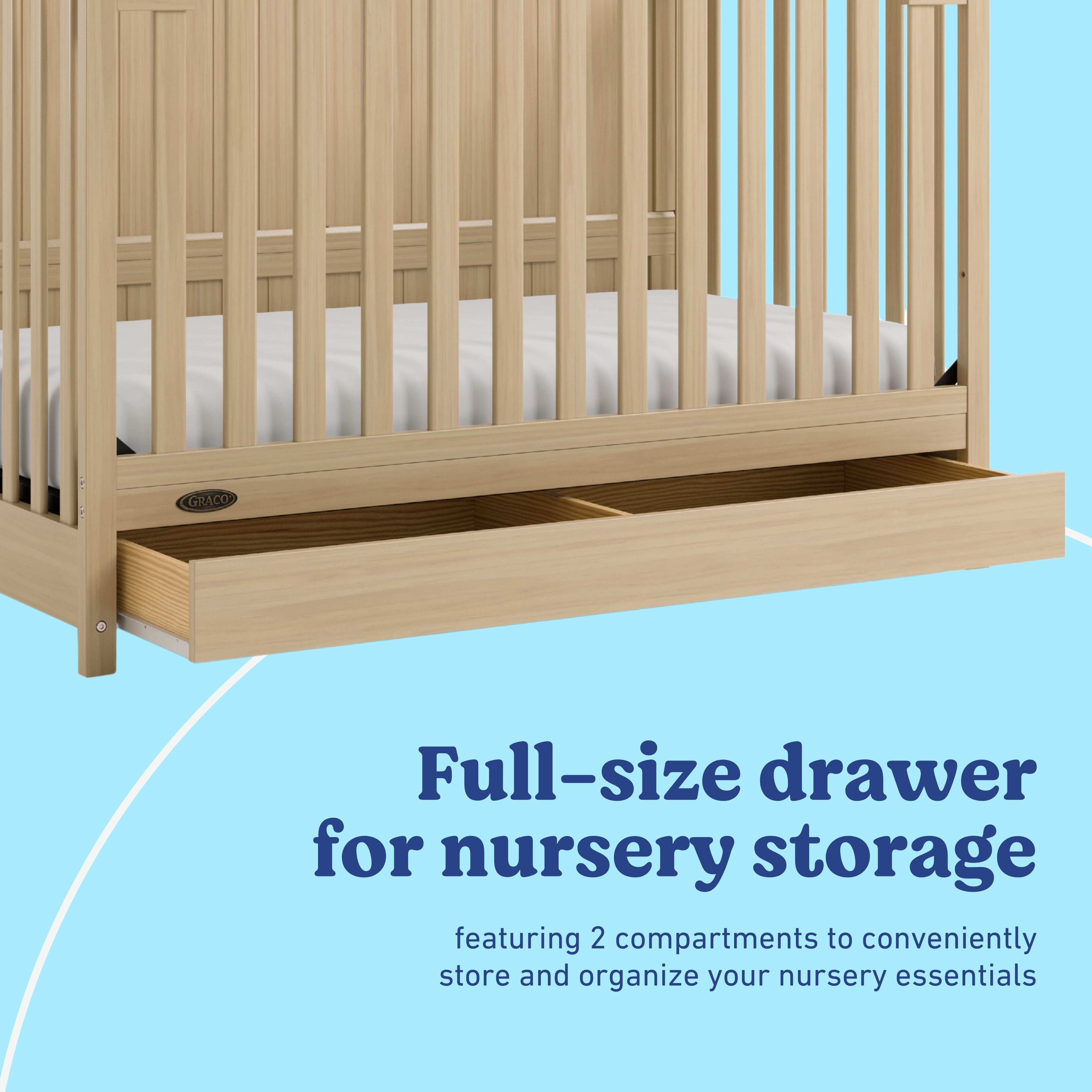 Hadley driftwood crib with drawer full-size drawer callout