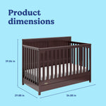 Hadley espresso crib with drawer dimensions callout