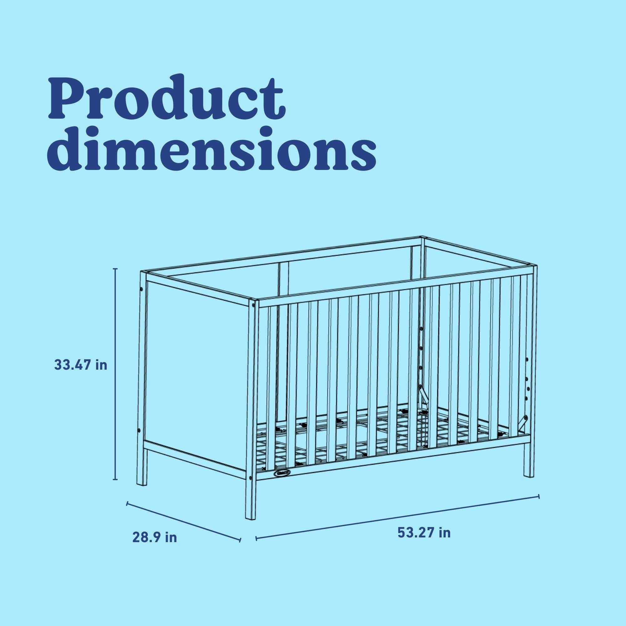 Theo crib line drawing with dimensions
