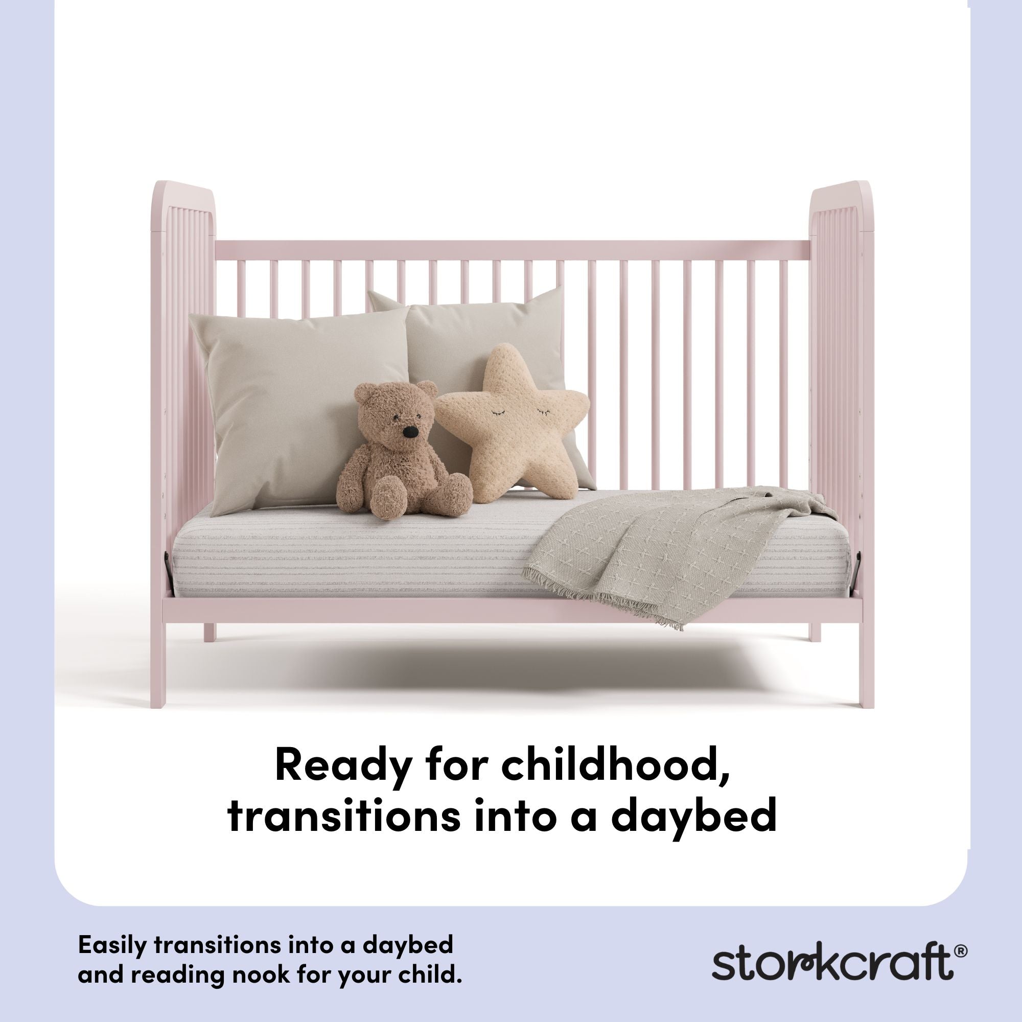 Pasadena blush crib daybed conversion callout