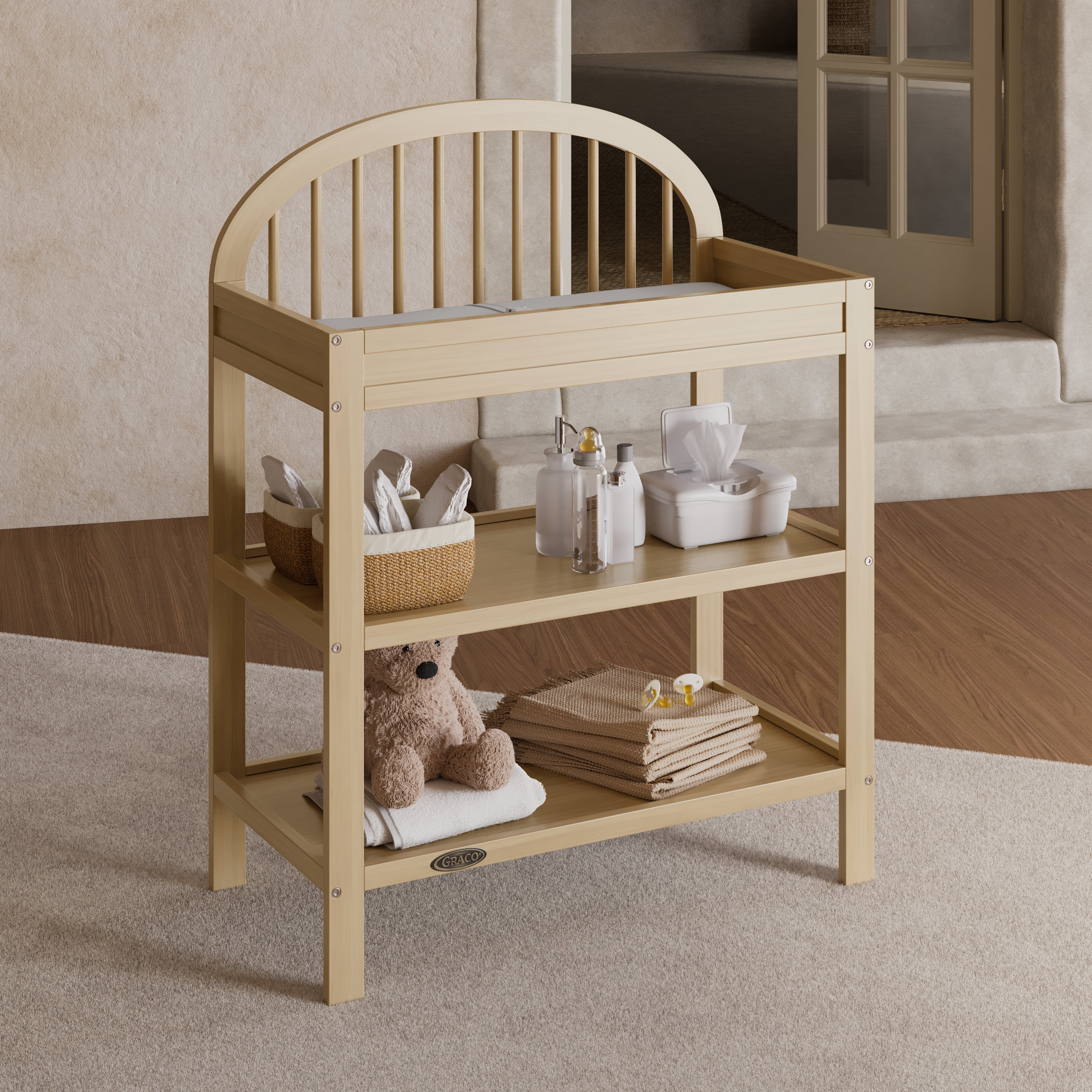 Olivia driftwood changing table in a nursery
