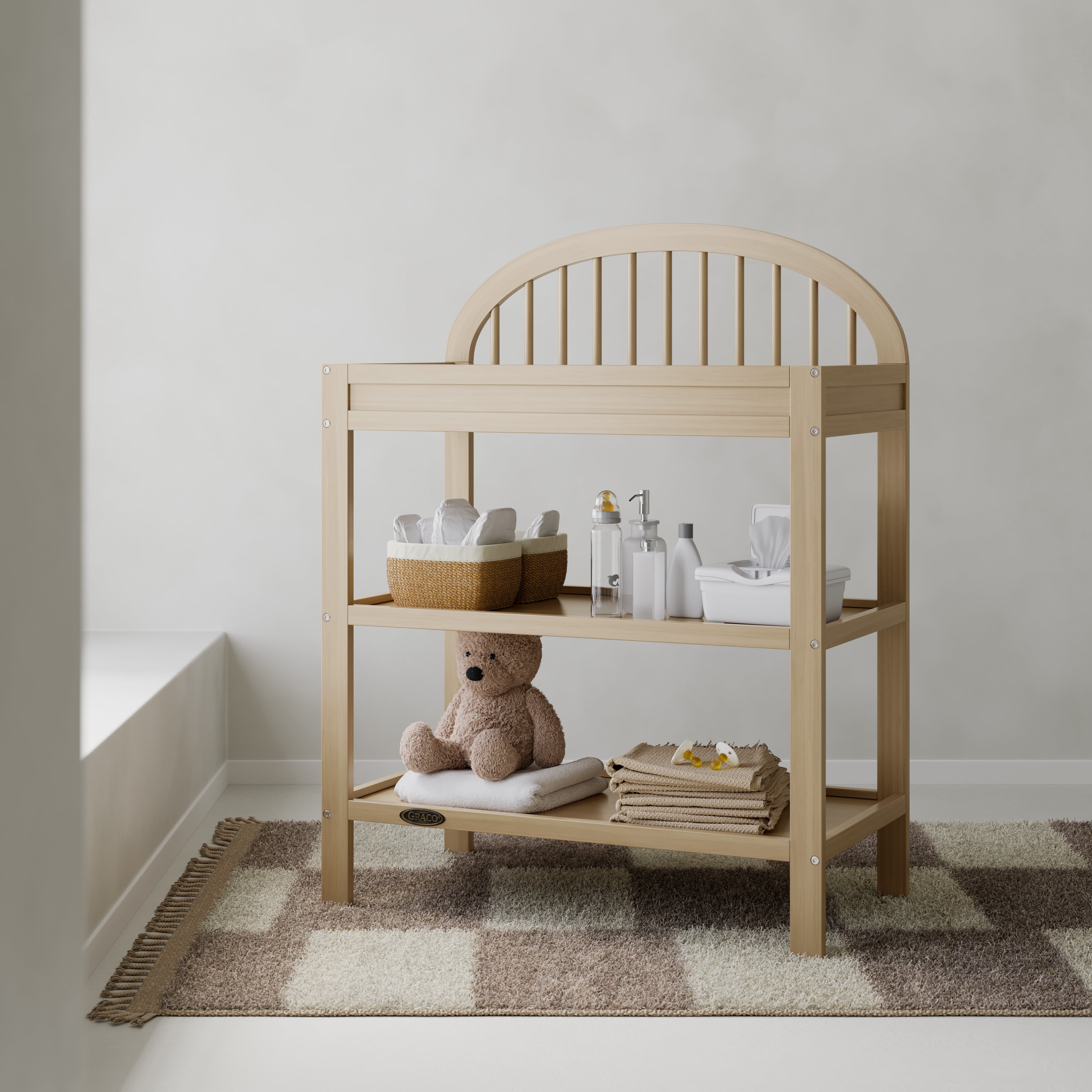 Olivia driftwood changing table in a nursery