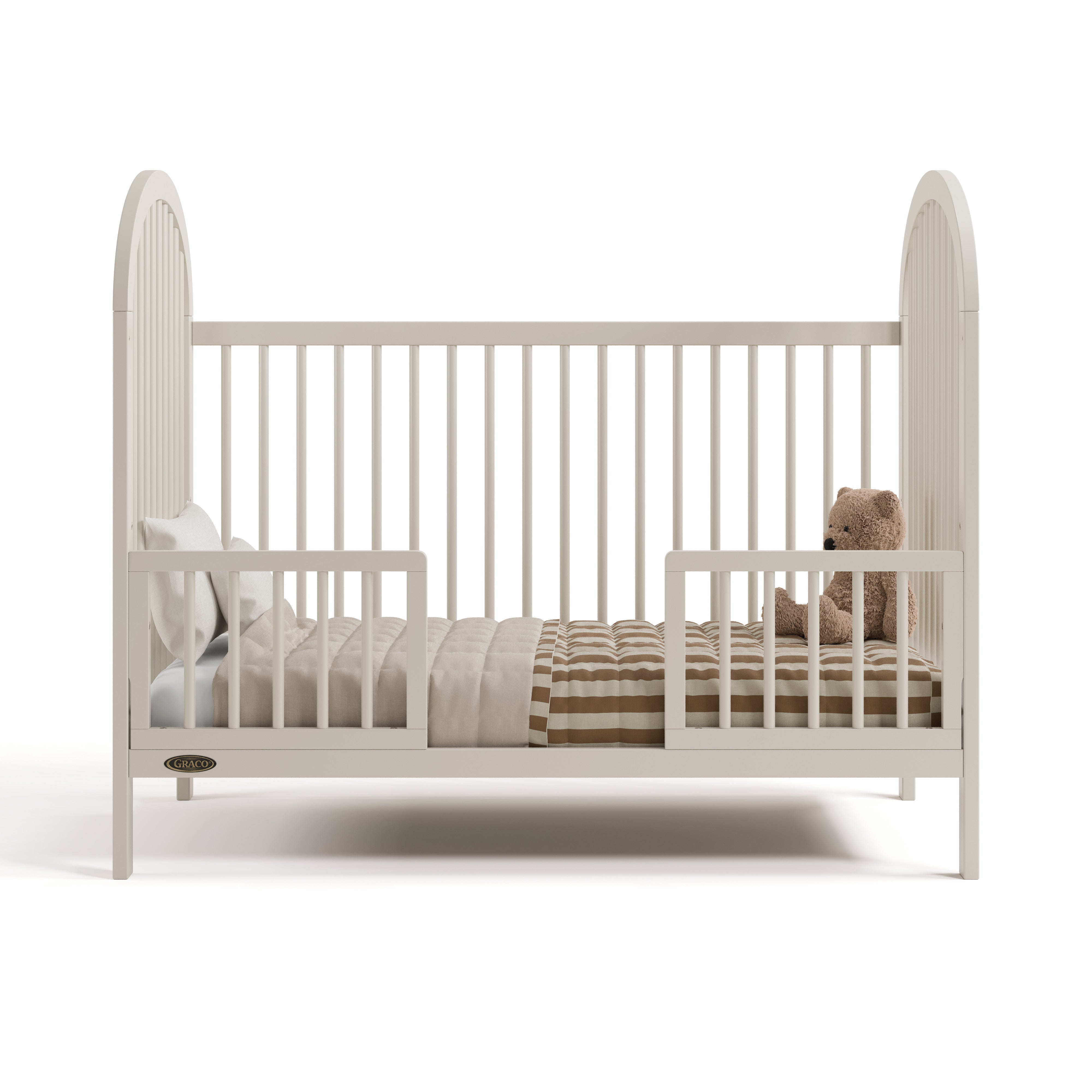 Olivia frosted oat crib converted to toddler bed