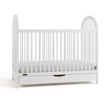 Olivia white crib with drawer angle view