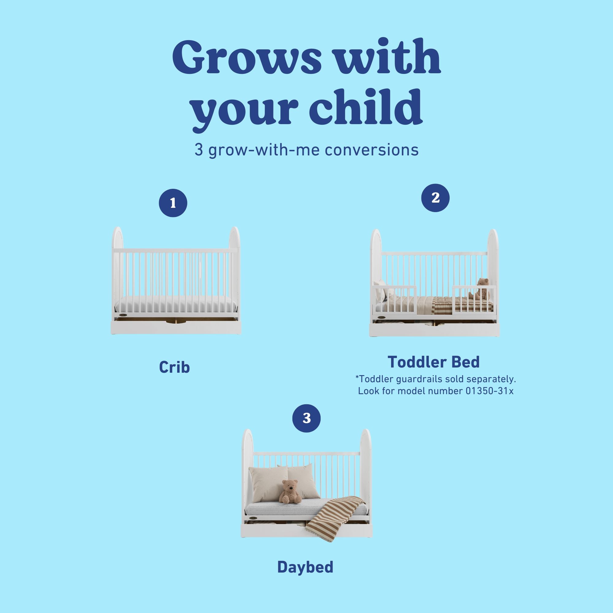 Olivia white crib conversions callout