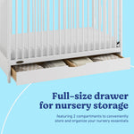 Olivia white crib with drawer storage callout