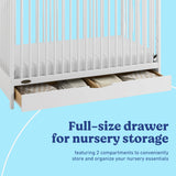 Olivia white crib with drawer storage callout