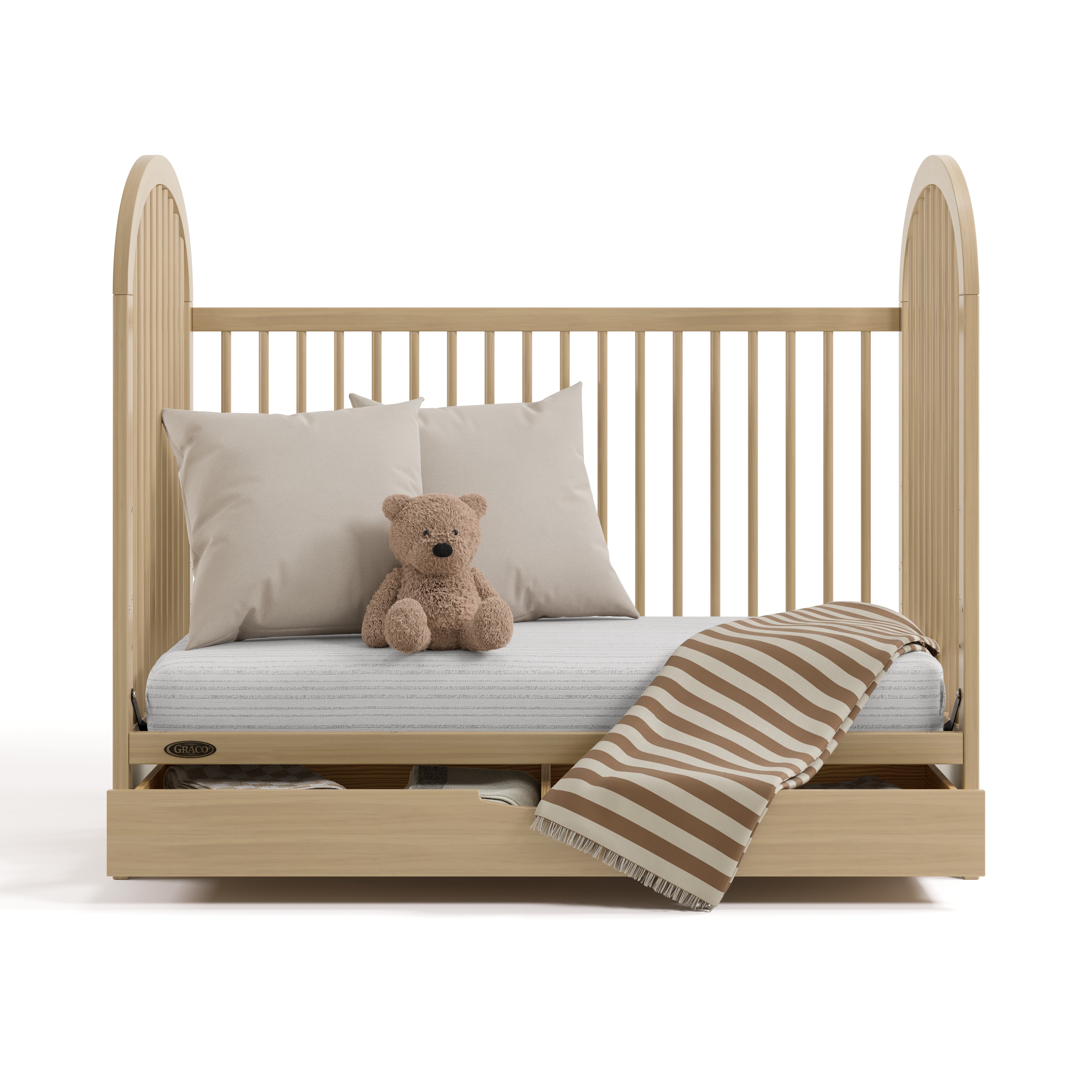 Olivia driftwood crib with drawer converted to daybed