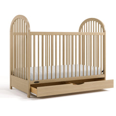 Olivia driftwood crib with drawer open angle view