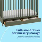 Olivia olive crib with drawer storage callout