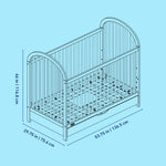 Olivia white crib with drawer line drawing with dimensions