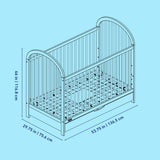 Olivia white crib with drawer line drawing with dimensions