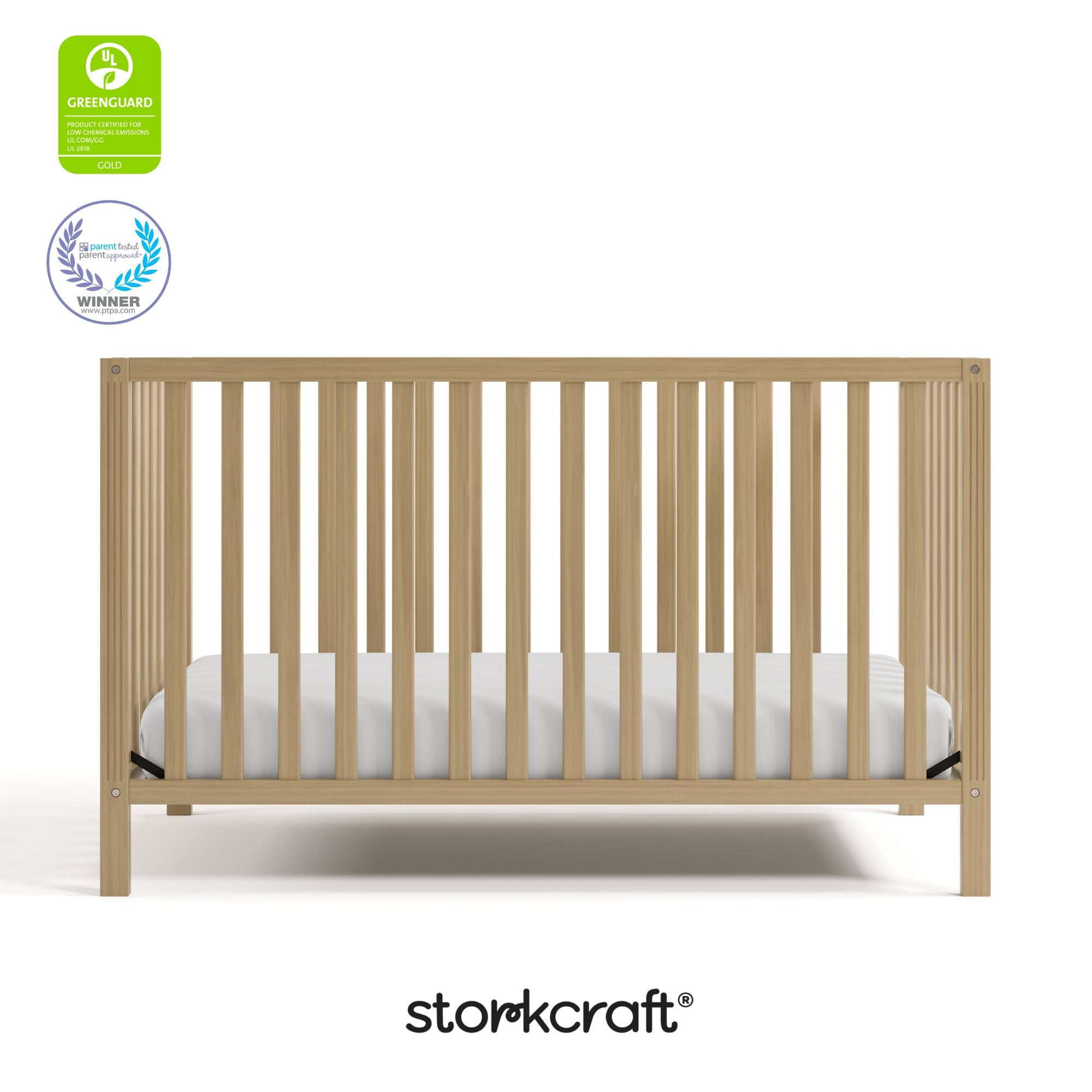 morningside driftwood crib with GGG and PTPA logo on top left