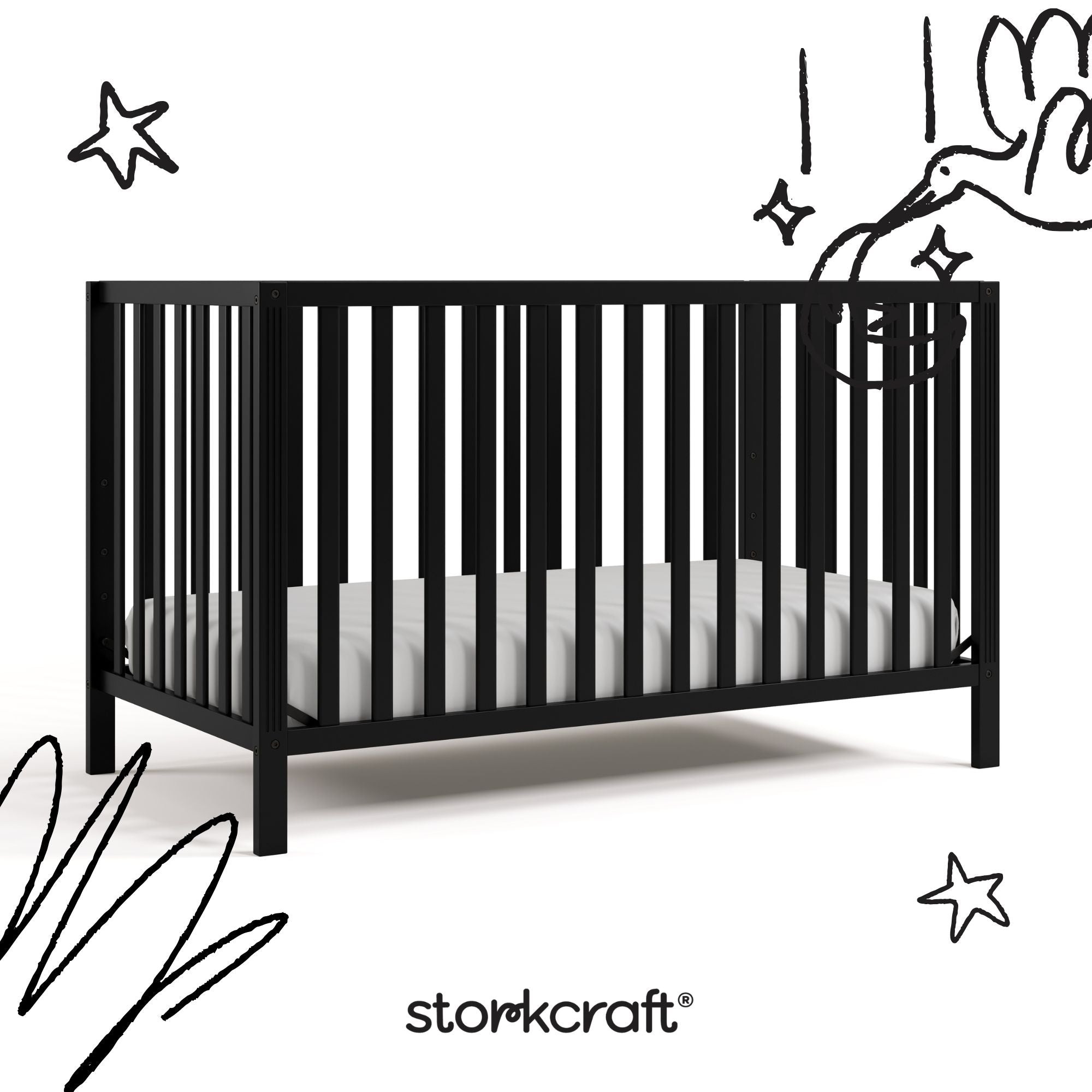 morningside black crib with black doodles overlaid on image