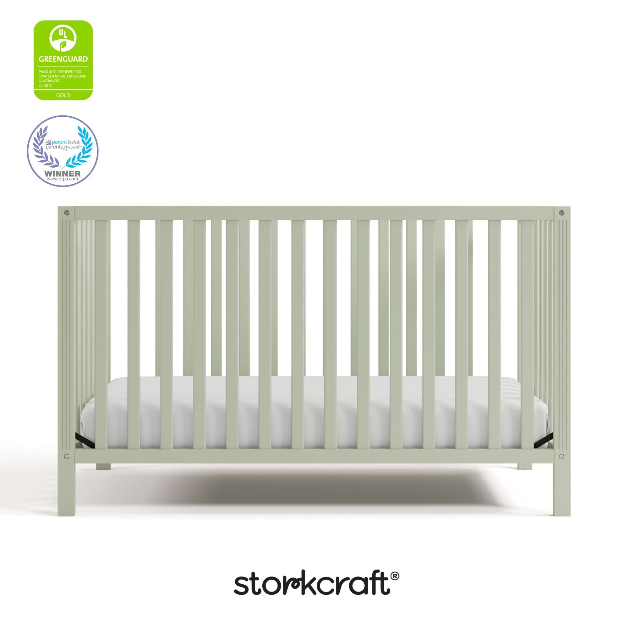 morningside sage crib with GGG and PTPA logo on top left