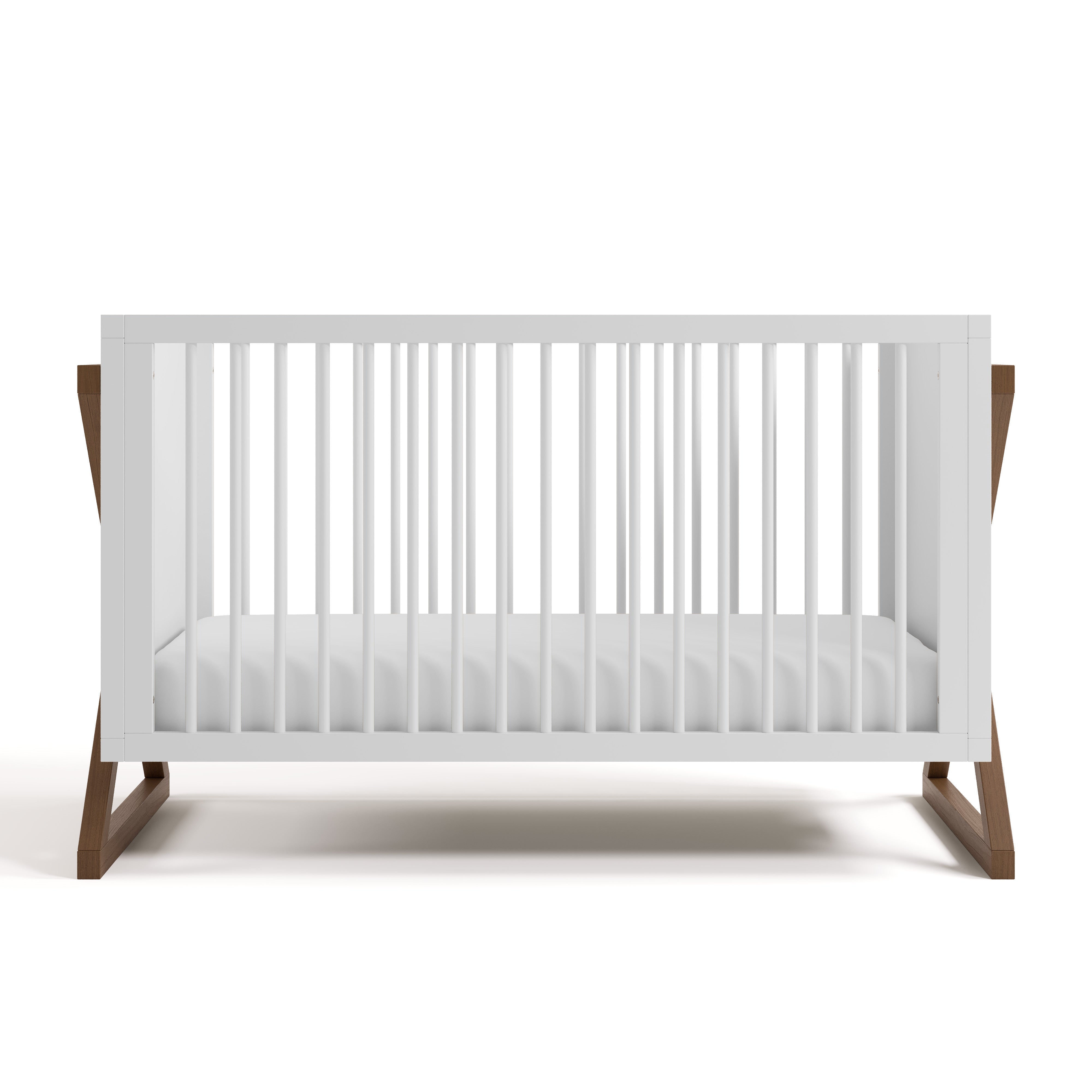 Equinox white with hazelnut crib front view