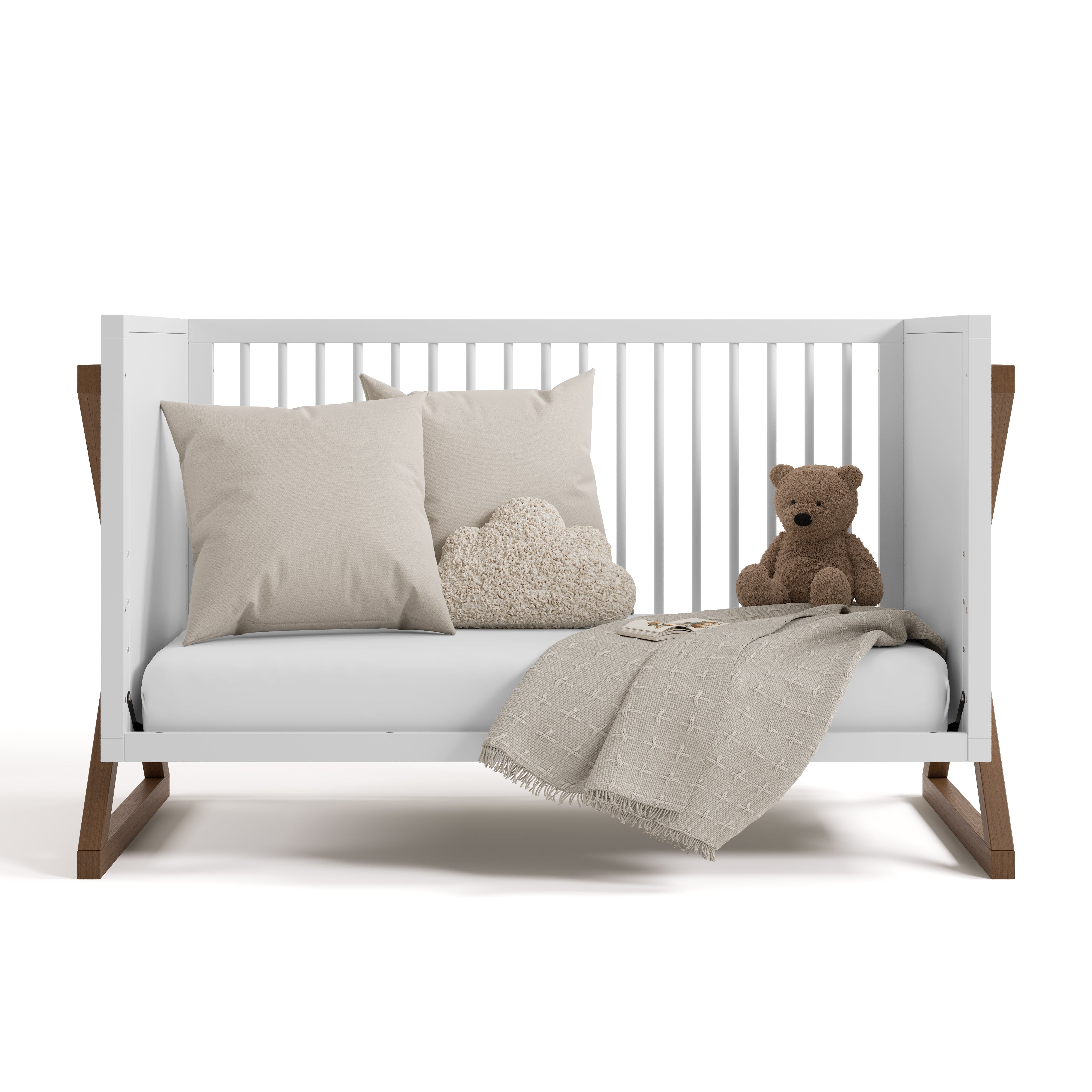 Equinox white with hazelnut crib converted to daybed
