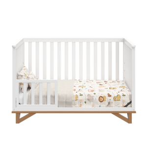 white with vintage driftwood in toddler bed conversion with one guardrail