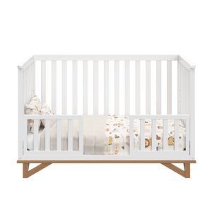 white with vintage driftwood in toddler bed conversion with two guardrail