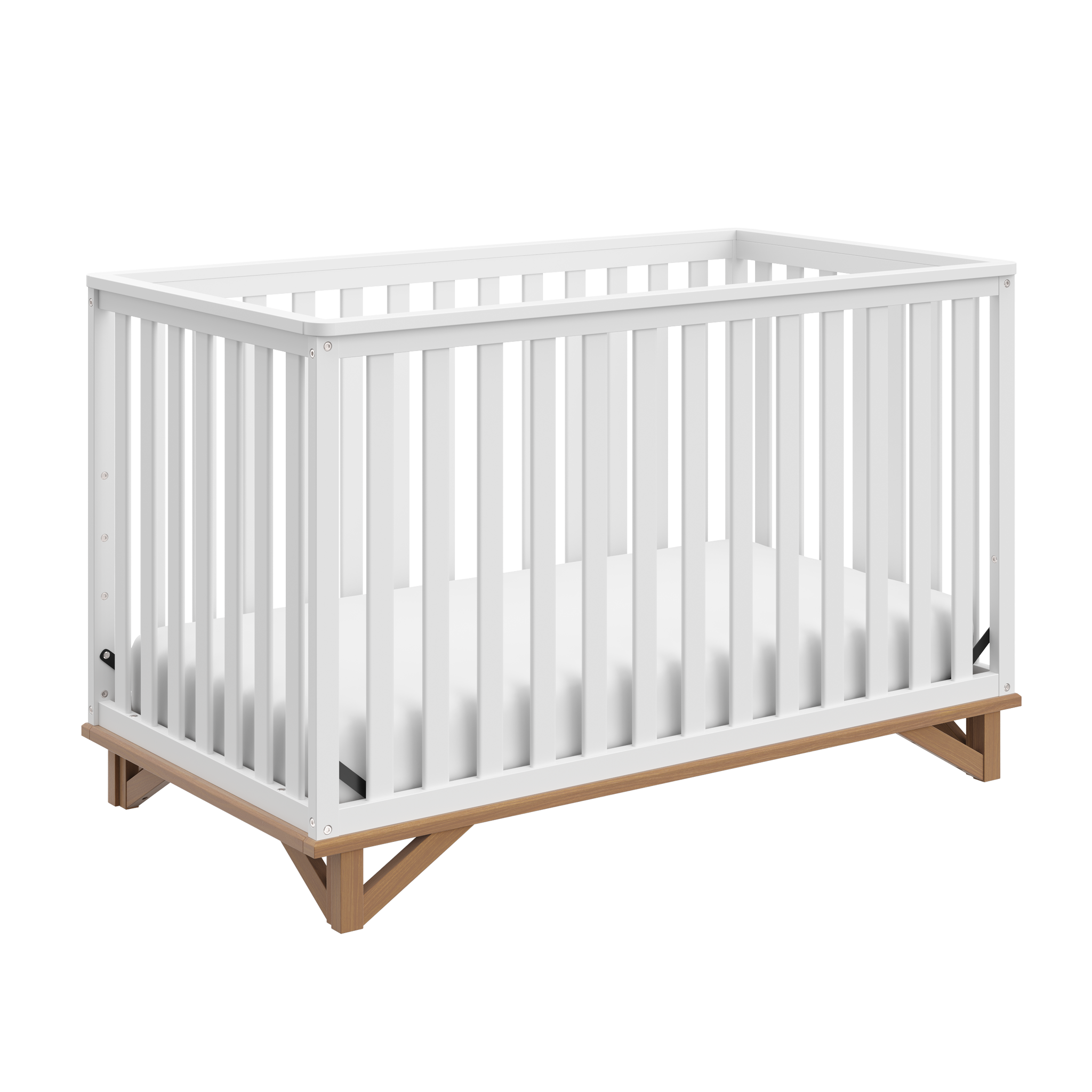 white crib with vintage driftwood angled