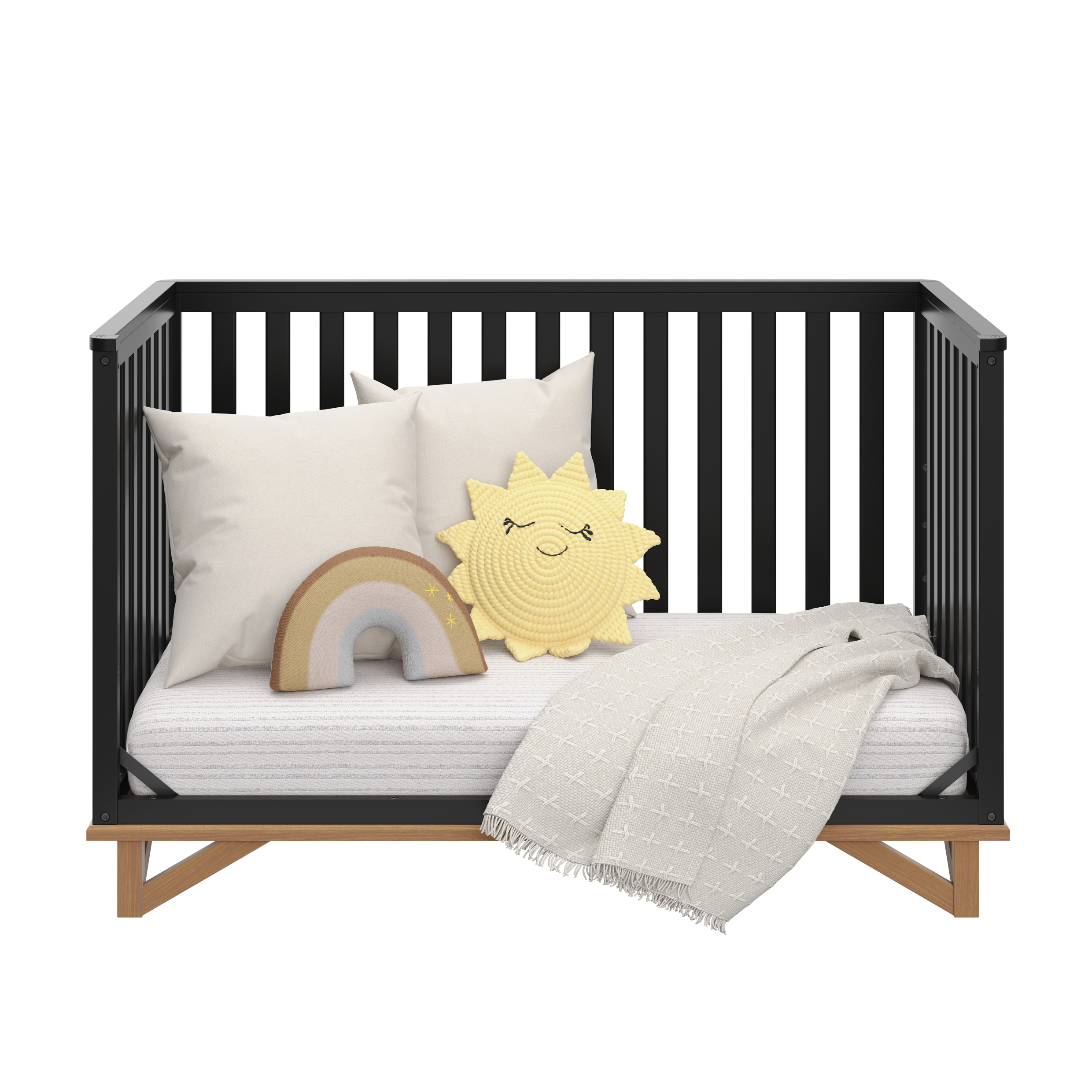 black with vintage driftwood crib in daybed conversion