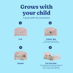 Paris blush crib shown in all 4 conversions
