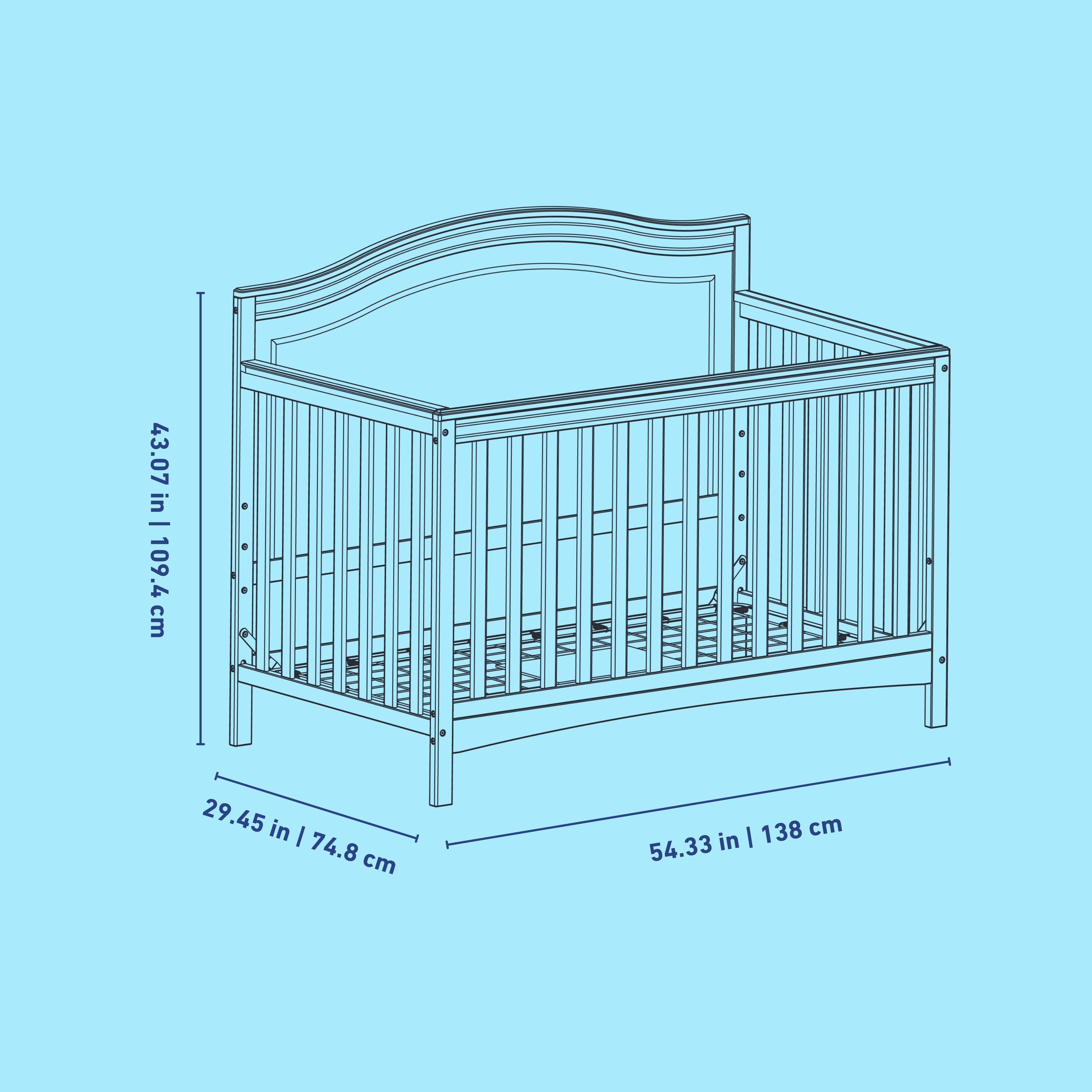 Paris crib line drawing with dimensions