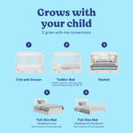 Benton white crib with drawer conversions callout