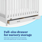 Benton white crib with drawer storage callout