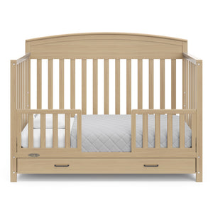 driftwood crib with drawer in toddler bed conversion with two safety guardrails