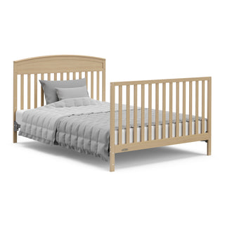 driftwood crib with drawer in full-size bed with bot headboard and footboard