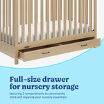 Benton driftwood crib with drawer storage callout
