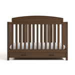 Benton hazelnut crib with drawer front view