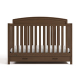 Benton hazelnut crib with drawer front view