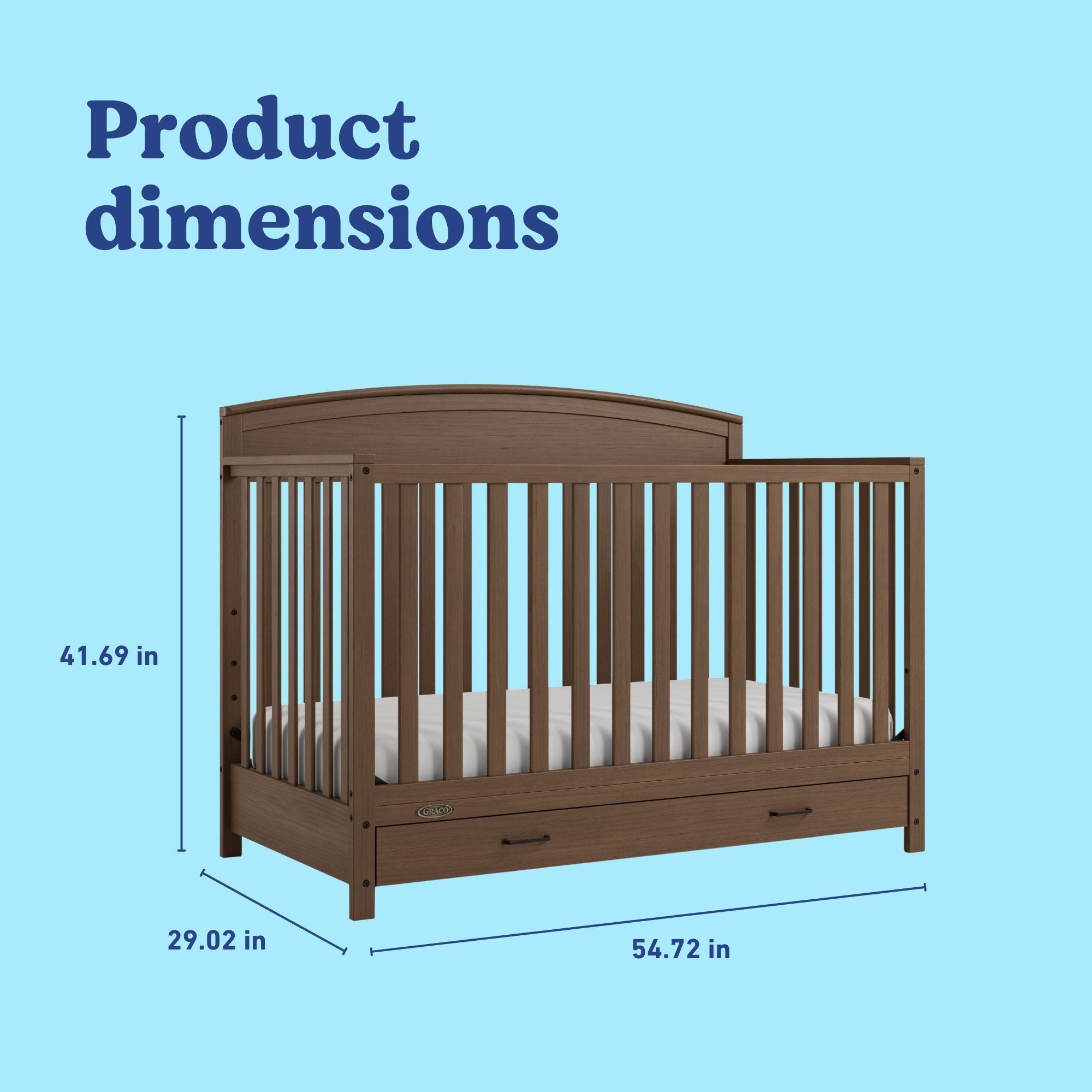 Benton hazelnut crib with drawer with dimensions
