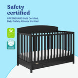 Benton black crib with drawer certifications callout