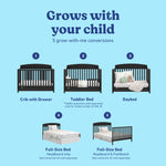 Benton black crib with drawer conversions callout