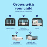Benton black crib with drawer conversions callout