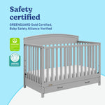 Benton pebble gray crib with drawer certifications callout