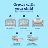 Benton pebble gray crib with drawer conversions callout