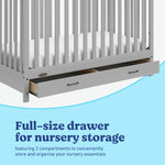 Benton pebble gray crib with drawer storage callout