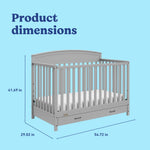 Benton pebble gray crib with drawer with dimensions