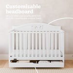Story white crib with drawer customizable headboard callout